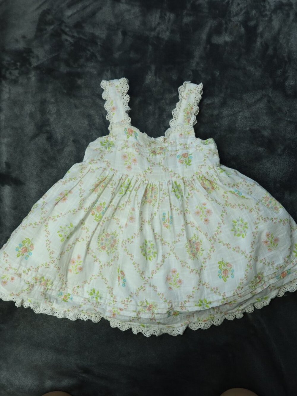 Haute Hippie Kids White Floral Ruffle Sundress Lace Trim Boho Cottagecore 12M